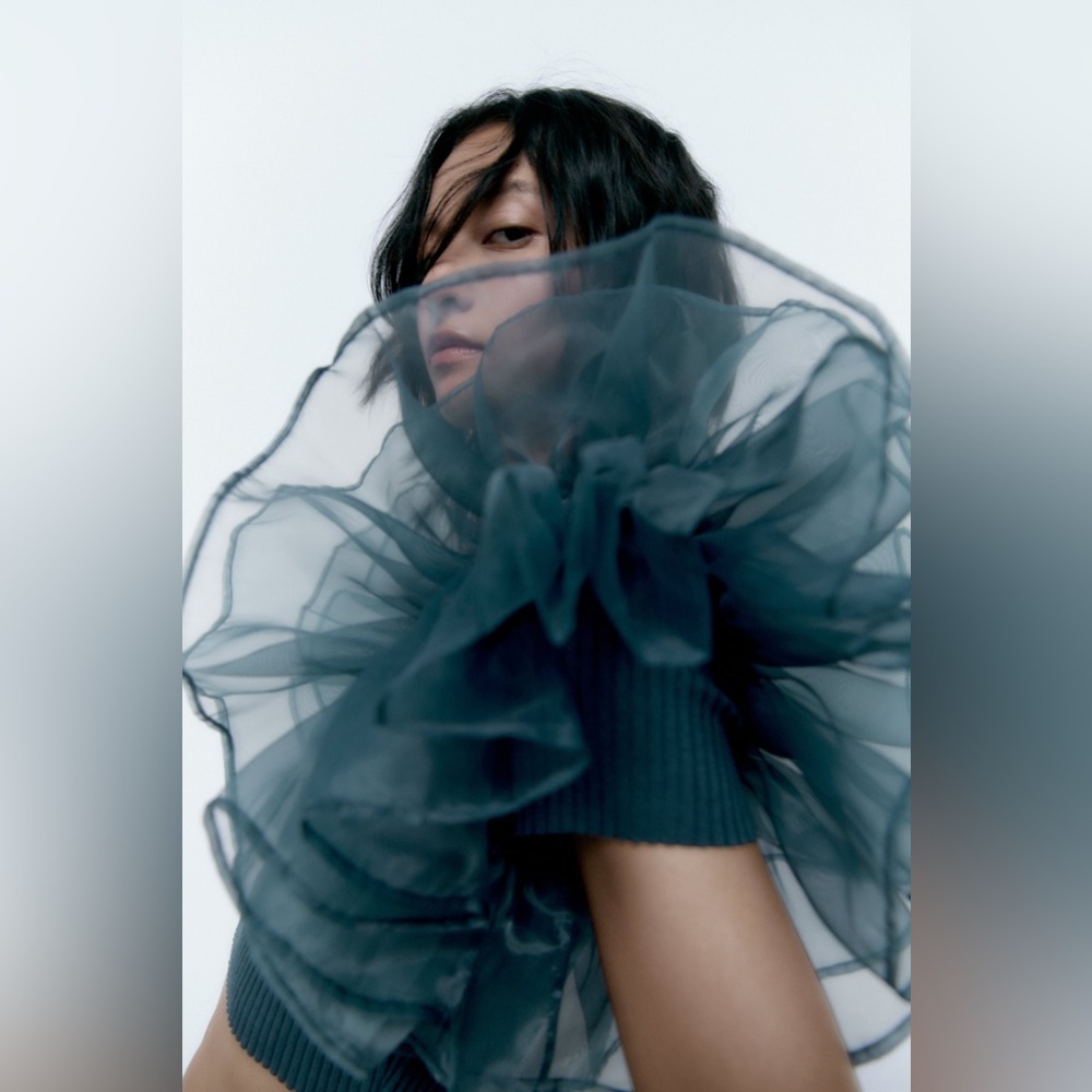 ZARA ORGANZA CROP TOP DUCK BLUE